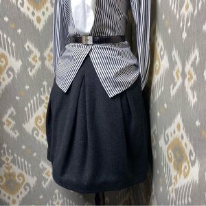 Ralph Lauren Charcoal Grey Camelhair Wool Blend Herringbone Tweed Pouf Skirt